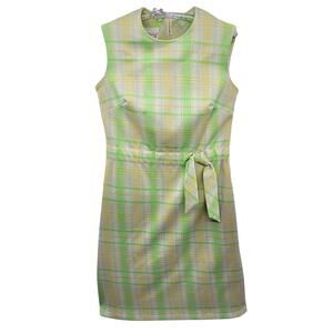 Kay Windsor Vintage 60s Green Plaid Wiggle Sheath Dress Retro Mod Bold Style